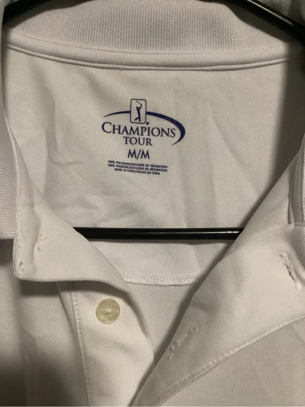 Champion White Polo with Blue Diamond Chest Pattern *GOLFWEAR* Size M - Picture 4 of 5
